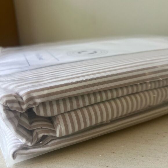 New The Company Store Sheet Set Stripe Yarn Dyed Percale Tan Stripe, Twin XL - Picture 8 of 10
